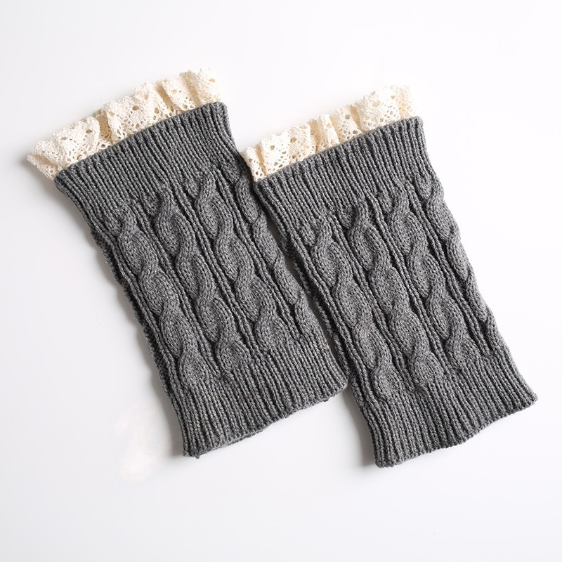 Womens Lace Trim Knit Boot Cuffs Crochet Thermal Short Leg Warmer Boot Toppers